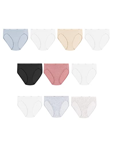 Hanes Women's Microfiber Panties Pack, Moisture-Wicking Stretch Underwear, 10-Pack (Colors May Vary), 10 Pack - Hi Cut Assorted 2, 12