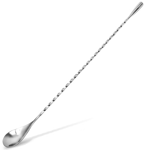 Zulay Premium 12 Inch Stainless Steel Cocktail Spoon, Long Attractive Spiral Design Perfect for Mixing and Layering Drinks, Bar Spoon & Cocktail Mixing Spoon for Cocktail Shakers, Tall Cups & Pitchers