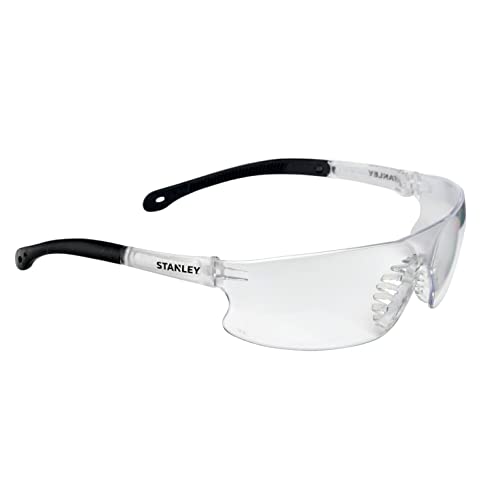 Stanley Clear Lens Transparent Safety Glasses - Clear Safety Glasses For Men & Women - Transparent Arms and Lenses with UV Protection Glasses - Rubber Tipped No-Slip Design - SY1201D