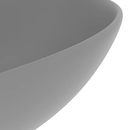 'vidaXL Ceramic Bathroom Sink - Light Grey, Round Shaped Above Counter Mount Basin - Easy to Clean, Matt Surface Finish with 4.5 cm Drainage Hole