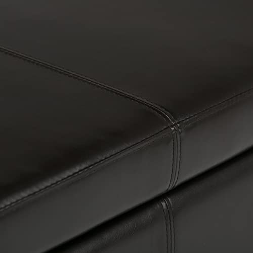 Simpli Home Avalon Rectangular Faux Leather Storage Ottoman Bench Large Brown