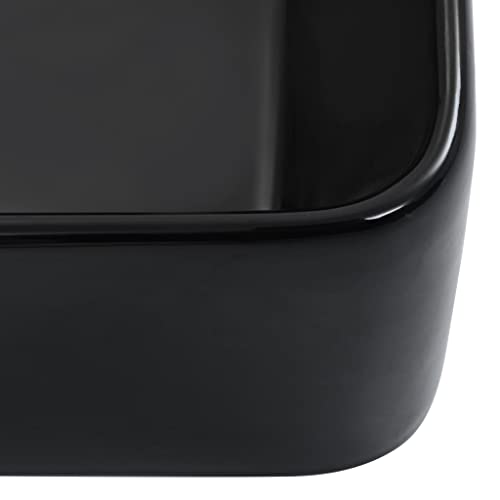 vidaXL Resistant Ceramic Wash Basin- Stylish Above-Counter Rectangular Sink with Glossy Black Finish, Ideal for Bathroom or Powder Room, 40x30x13 cm