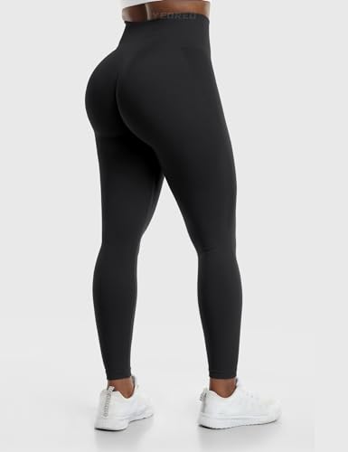 YEOREO Amplify Women's Seamless Scrunch Legging Workout Leggings for Women Butt Lift Tights Gym High Waist Yoga Pant, 0 Black Marl, Medium