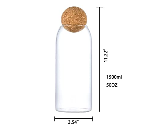 ZEGROA 1500ML/50Oz Clear Glass Bottles, Glass Food Storage Containers with Airtight Round Cork, Decorative Sealed Jar Organizer Holder with Wooden Lid for Candy, Cookie, Nut, Spice, Tea, Coffee Bean