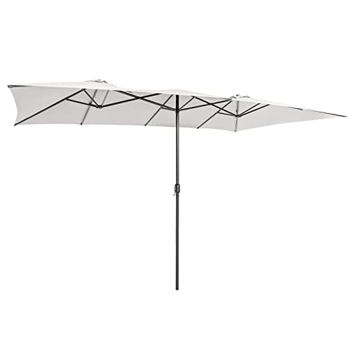 TANGKULA 15 FT Double-Sided Patio Umbrella with Crank Handle, Vented Tops, Large Outdoor Rectangle Market Twin Umbrella with 10-Rib Metal Structure, Table Umbrella for Poolside Deck Lawn Garden (Beige)