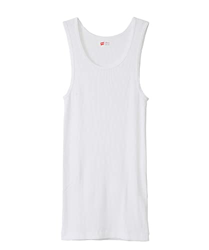 Hanes HM2-K701 Men's Tank Top (Set of 2), 100% Cotton, Soft, Ribbed, Easy to Move, Red Pack, 2 Pieces, A Shirt, white, L