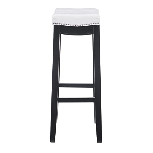 Linon , 30-Inch, White Claridge Patches Bar Stool Chair, 32'' x 18.75'' x 13.25'', Black