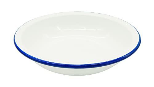 Zenker Enamel Round Pie Dish, Vintage Design, Suitable for Oven & Stove, Diswasher Safe, Oven Tray, Pie Tin, Dimensions: 25x25x5cm Colour: White, Blue