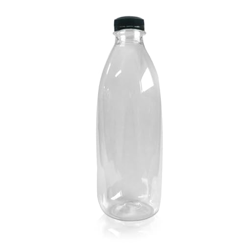 Packware Round Plastic Juice Bottles - Clear Drinking Containers with Tamper Evident Lids - Reusable & Leak-Proof - Great for Storing Homemade Juices Water Smoothies & Much More - 20 Pack (1000 ml)