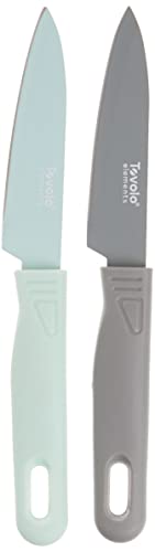 Tovolo Paring Knives Set of 2 (Mint/Gray) - Essential Small Knife Set for Cooking, Peeling, Slicing, & Precise Jobs/Includes Blade Covers for Safe Storage & Travel