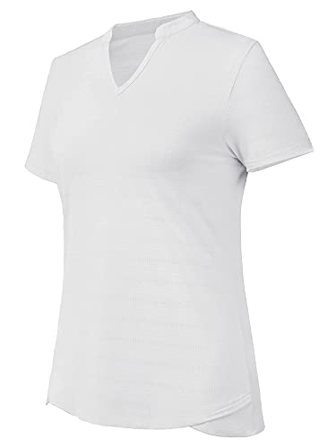 MIER Women's Golf Polo Shirts Collarless SPF 50+ Short Sleeve Athletic Tennis Badminton T Shirts Moisture Wicking Professional Horse Riding Tops White XXL