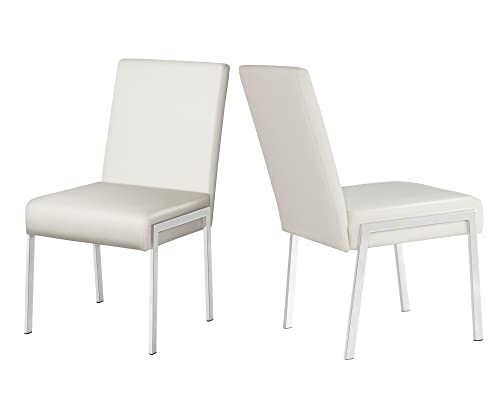 KithKasa Modern Faux Leather Upholstered Dining Chairs Set of 2, Armless White Accent Chairs with Chromed Metal Legs for Kitchen Dining Room