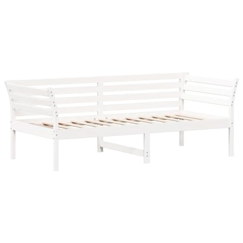 vidaXL White Solid Pine Wood Daybed - Sofa and Bed Combo for Bedroom, 90x190 cm Single Mattress Compatibility, with Safety Guardrails and Supportive Plywood Slats - Modern Day Bed Couch Design, 842879