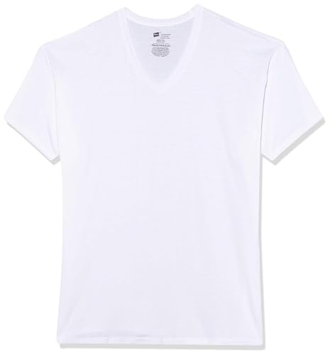 Hanes Men's White V-Neck T-Shirts (Large (42-44), White (6 Pack))