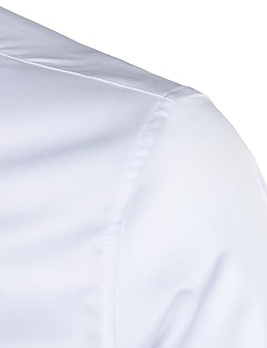 ZEROYAA Mens Slim Fit Long Sleeve Tuxedo Dress Shirts/Prom Performing Shirts, Z54-white Black, X-Large