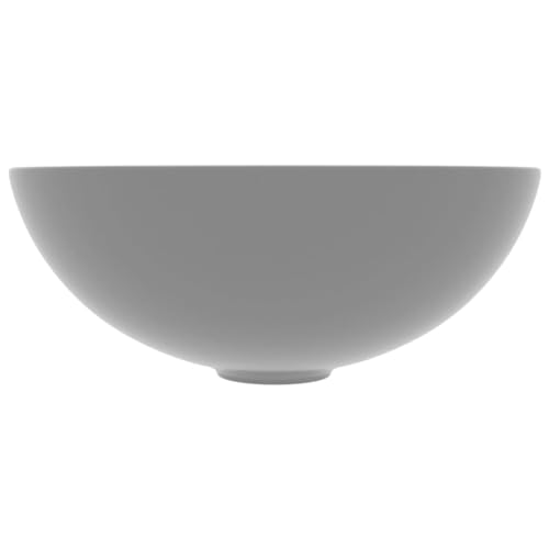 'vidaXL Ceramic Bathroom Sink - Light Grey, Round Shaped Above Counter Mount Basin - Easy to Clean, Matt Surface Finish with 4.5 cm Drainage Hole