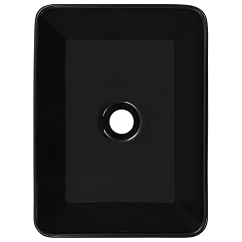 vidaXL Resistant Ceramic Wash Basin- Stylish Above-Counter Rectangular Sink with Glossy Black Finish, Ideal for Bathroom or Powder Room, 40x30x13 cm