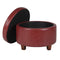 HomePop Round Leatherette Storage Ottoman with Lid, Cinnamon Red Large