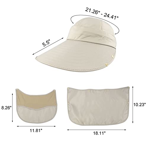 HICOSKY Women Summer Sun Protection Hat Wide Brim UV Hats Removable Neck Face Flap Cap with Ponytail Hole for Fishing Climbing Gardening Beige