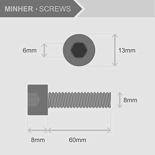 (10 Sets) M8 x 60mm Bolts and Nuts Kit Socket Head Cap Screws AISI 304 Stainless Steel (18-8),Full Thread, Bright Finish