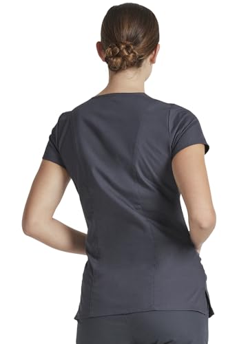Dickies EDS Signature Scrubs for Women, Contemporary Fit V-Neck Womens Tops in Soft Brushed Poplin 85906, Pewter, Medium