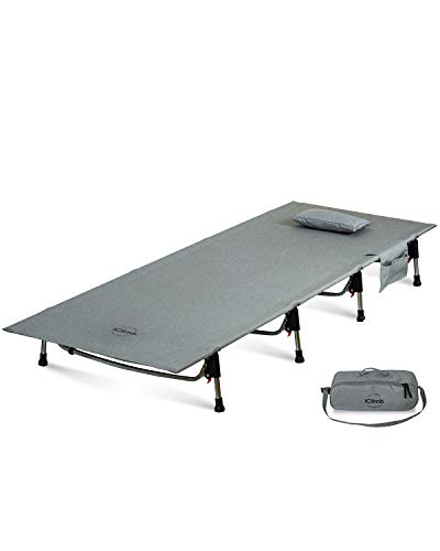 iClimb Super Easy Assemble Folding Cot Ultralight Compact Heavy Duty with Carry Bag for Adults Camping Backpacking (Grey)