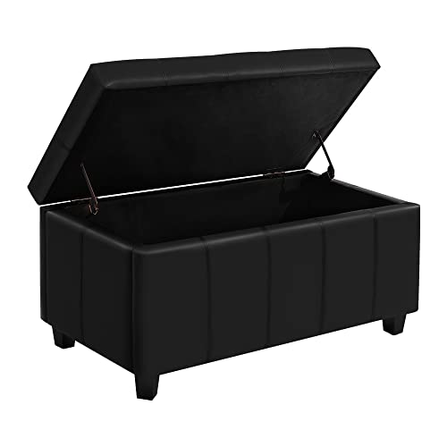 Homestripe Damara Lift-Top Storage Ottoman Bench with Faux-Leather Upholstery, Midnight Black