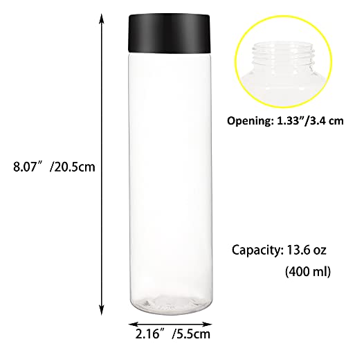 zmybcpack 12 Pack 13.6 OZ (400 ml) Clear PET Plastic Juice Bottles With Black Lids- Plastic Smoothie Bottles Ideal For Juice, Milk and Other Beverage