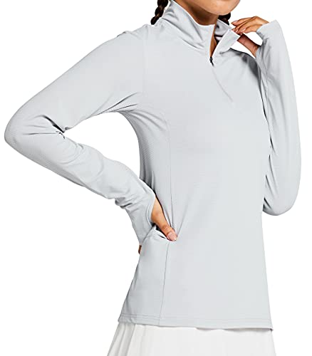 Libin Women's Long Sleeve Golf Shirts Half-Zip Workout Shirt Quick Dry UPF 50+ Sun Protection SPF UV Athletic Hiking Tennis Tops, Light Gery M