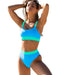 ZINPRETTY Women High Waisted Bikini Set Sports Color Block Swimsuit Scoop Neck Cheeky Bathing Suit, Blue Bikini Set, Small