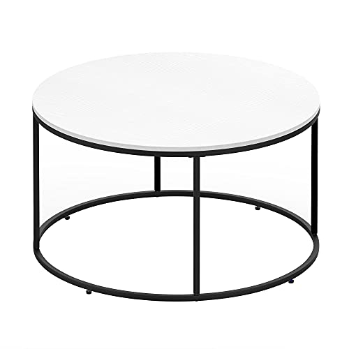 HOMCOM Round Coffee Table, 32 in Modern Center Table with Black Metal Frame, Coffee Tables for Living Room, White