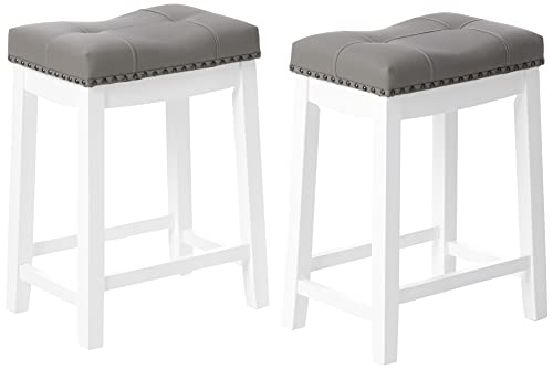 (1) - Angel Line Cambridge Padded Saddle Stool, White with Grey Cushion, 60cm H, Set of 2