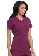 Dickies EDS Essentials Scrubs, V-Neck Womens Tops with Four-Way Stretch and Moisture Wicking DK615, Wine, Small