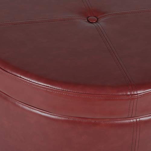 HomePop Round Leatherette Storage Ottoman with Lid, Cinnamon Red Large