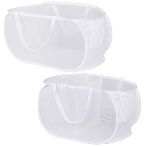 WD&CD 2 PCS Pop-Up Laundry Hampers Foldable Mesh Washing Basket Mesh Laundry Basket Collapsible Mesh Dirty Clothes Hamper Toy Tidy Storage Organizer Horizontal, White