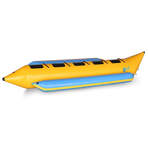 5 Person Recreational Inflatable Banana Boat with Storage Bag, Foot Pump, and Repair Kit, with Reinforced Seats and Foot Areas