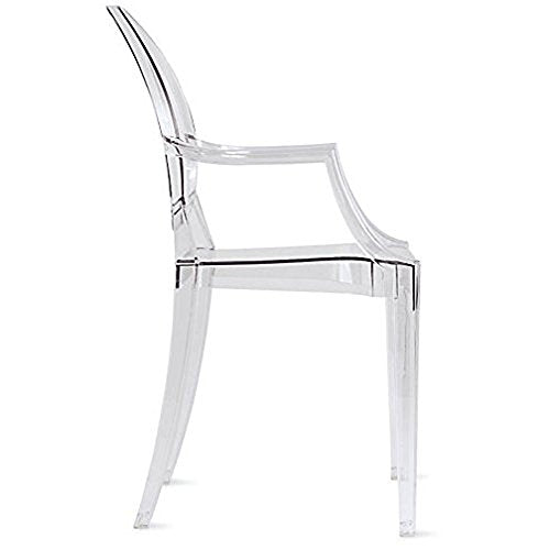 2xhome – Modern Ghost Chair Armchair with Arm Transparent Polycarbonate Plastic (Clear)