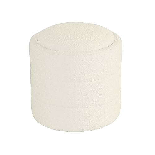 HomePop Storage Round Ottoman|Homepop Home Décor|Upholstered Round Velvet Foot Rest Ottoman - Cream Boucle