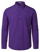 ZEROYAA Men's Regular Fit Dress Shirt Solid Wrinkle-Free Long Sleeve Casual Business Button Up Shirts with Pocket, Purple, X-Large