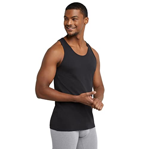 Hanes Men's Originals Stretch Cotton Pack, Moisture-Wicking Tank Tops, Tagless, 3-Pack, White/Tan/Black, Medium