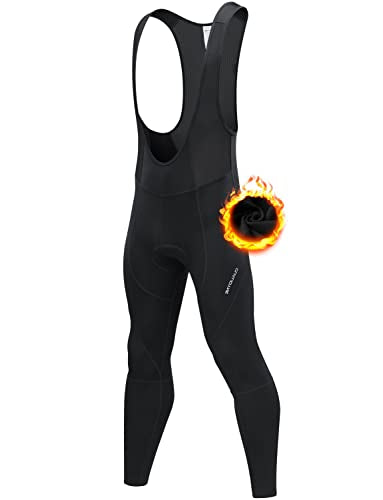 qualidyne Men's Cycling Bib Tights 3D Padded Winter Thermal Cold Weather Bike Bib Pants Biking Bicycle Long Leggings