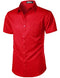 ZEROYAA Men's Casual Urban Stylish Slim Fit Short Sleeve Button Up Dress Shirt with Pocket, Red, 3X-Large