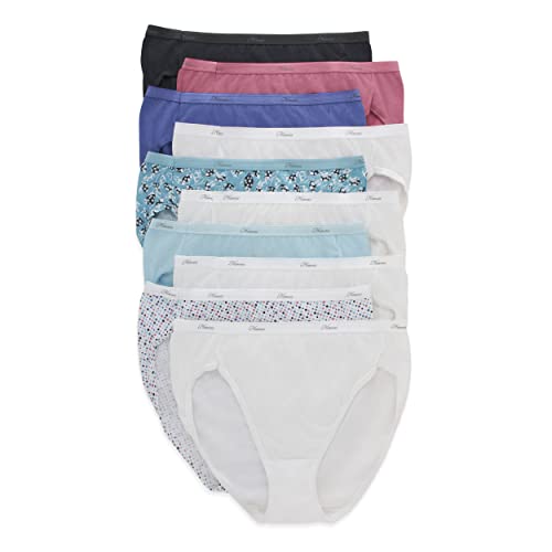 Hanes Womens Cotton Hi Cut Panty (Pack of 10) Bikini-Underwear, Assorted, 14 US