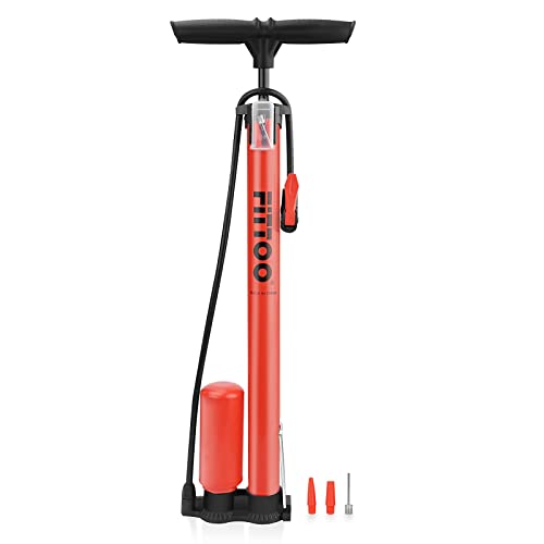 FITTOO Bike Air Pump,High Pressure Bicycle Floor Hand Pump,Compatible with Presta,Schrader,Dunlop Valve,Inflating for Road Bikes,Mountain Bikes,Hybrid Bikes,Children Bikes,Balls,Balloons etc(Red)