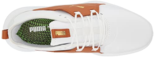 PUMA Men's Ignite Fasten8 Crafted Golf Shoe, Puma White/Gold/Leather Brown, 11