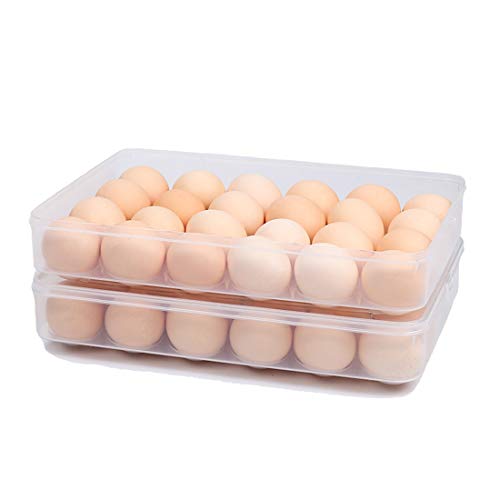 STARSLIFE Egg Holder for Refrigerator with Lid, Covered Eggs Tray Carrier Food Storage Containers, Plastic Stackable Organizer Case Protect and Keep Fresh for Fridge, Total Stores 48 eggs (Pack of 2)