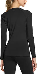 TSLA Women's Sports Compression Shirt, Cool Dry Fit Long Sleeve Workout Tops, Athletic Exercise Gym Yoga Round Neck Shirts FUD11-BLK_Small