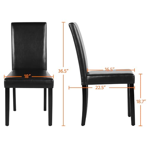 Yaheetech Dining Chair PU Leather Living Room Chairs Upholstered Parsons Diner Modern Kitchen Armless Side Chair with Solid Wood Legs Set of 4, Black