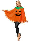 Women Pumpkin Poncho For Halloween Costume Adult Funny Printed Cosplay Cloak Cape Orange