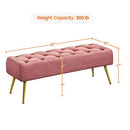 Yaheetech Modern Ottoman Bench Velvet Bench Upholstered Footrest for Living Room with Gold Metal Legs and Padded Seat Pink